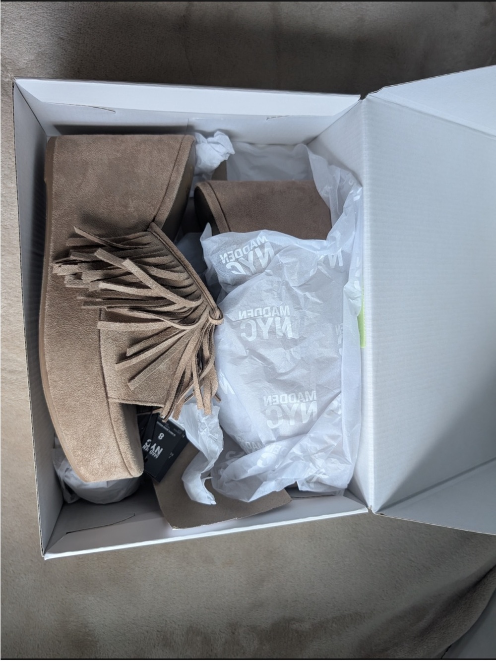 Steve Madden Tan Suede Fringe Slide Mules - Picture 7 of 7